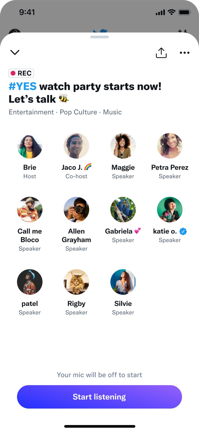 Spaces participant grid, start listening state