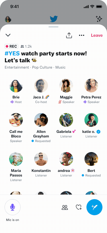 Spaces participant grid with live reactions